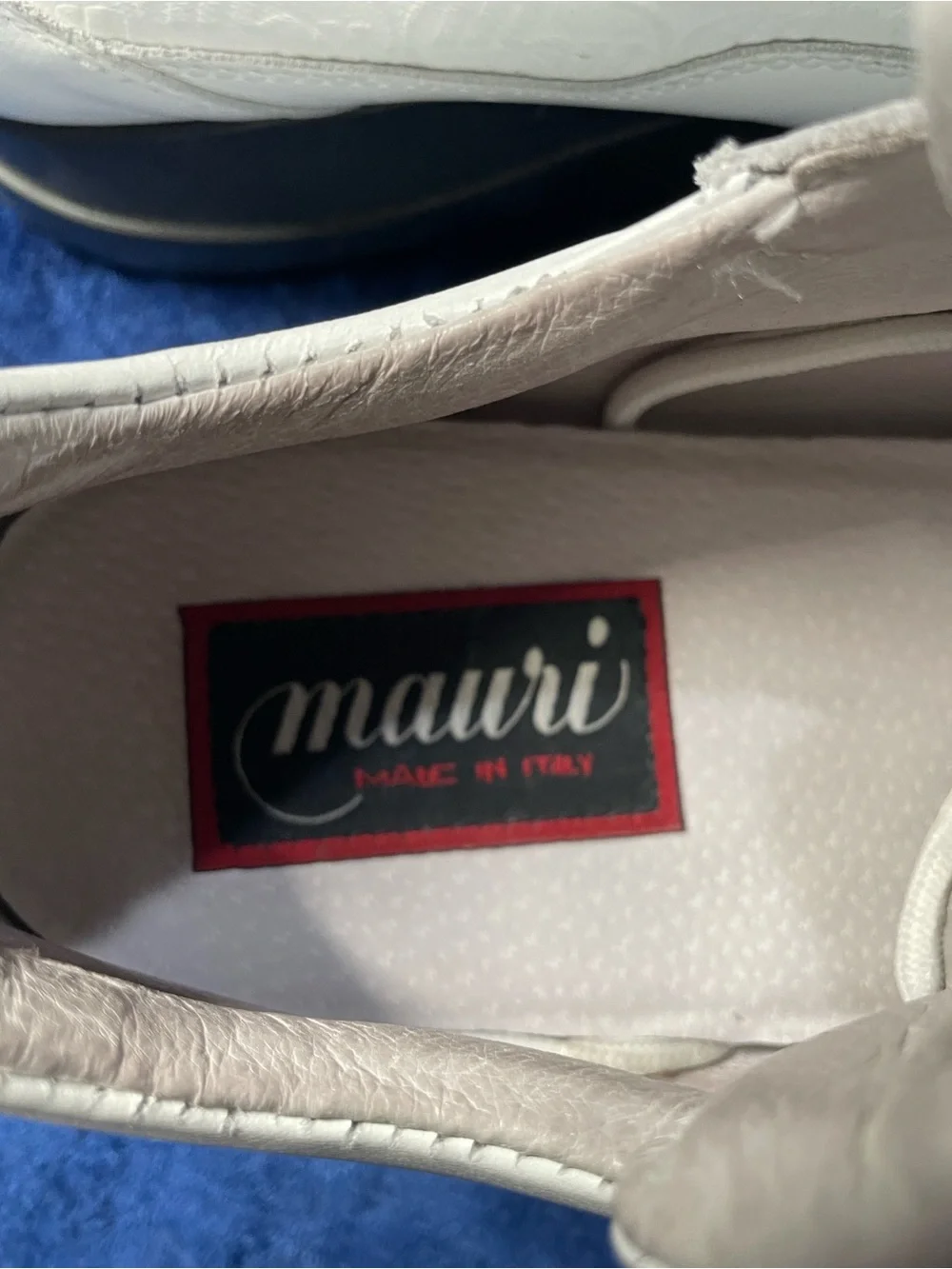 Mauri Napa white Leather and crocodile skin sneakers, size 13, in box.